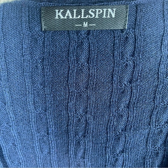 KALLSPIN Wool-Blend Cable Knit Cardigan – Navy Blue (Men’s M) - Picture 10 of 12